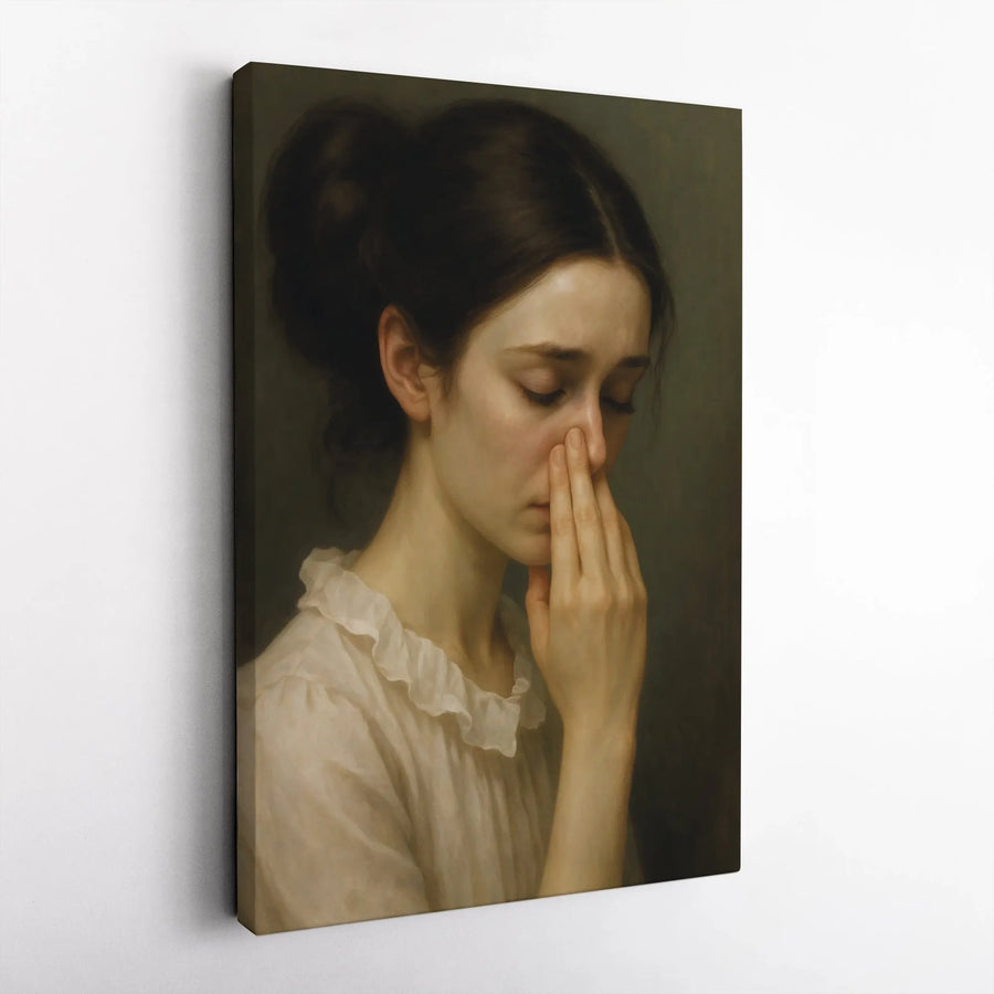 Sad Woman Portrait Canvas Wall Art | Fine Art Renaissance Style Print | Premium Gallery-Wrapped Decor | Moody Aesthetic Gift for Art Lovers