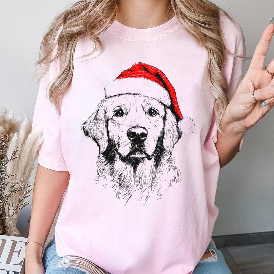 Golden Retriever Christmas T-Shirt | Santa Hat Dog Graphic Print | 100% Cotton Premium Tee | Festive Gift for Dog Lovers and Pet Owners