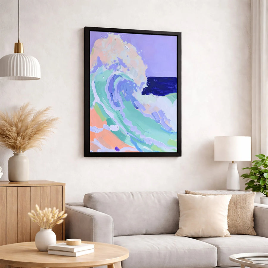 Abstract Pastel Ocean Wave Canvas Wall Art | Modern Impasto Beach Print | Gallery-Quality Framed Decor | Serene Coastal Home Gift