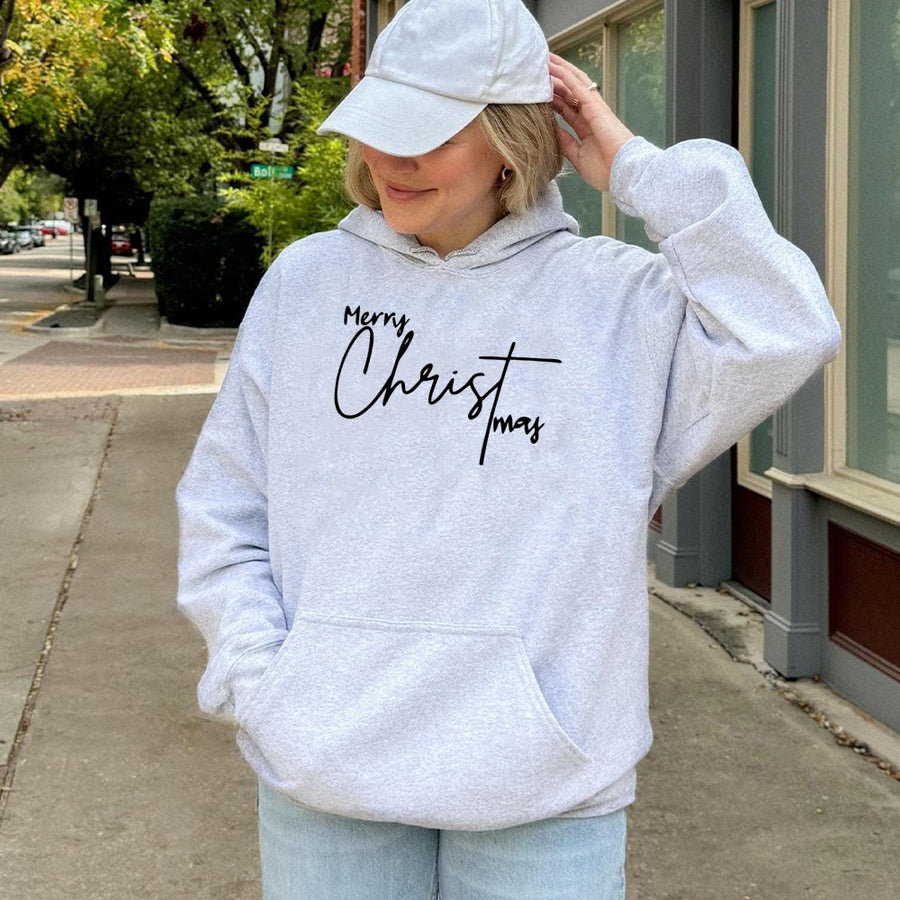 Merry Christmas Hoodie | Minimalist Script Typography Design | Premium Cotton-Poly Blend | Festive Holiday Gift for Men and Women