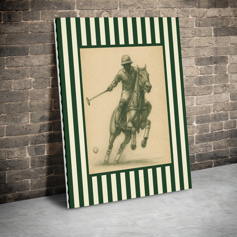 Polo Player Sketch Wall Art | Vintage Horse Racing Equestrian Print | Premium Gallery Wrapped Canvas | Equestrian Home Decor Gift