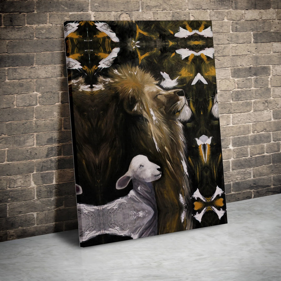 Lion and Lamb Canvas Wall Art | Abstract Christian Artwork | Premium Thick Gallery Wrap | Religious Home Decor Gift