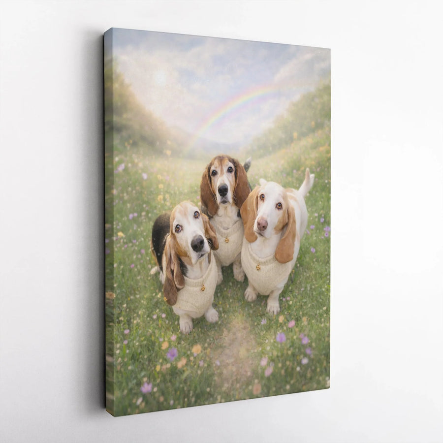 Basset Hound Canvas Wall Art | Rainbow Bridge Pet Memorial Portrait | Premium Gallery Wrapped Canvas | Gift for Dog Lover