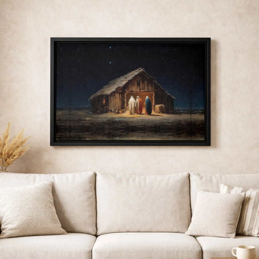 Nativity Scene Canvas Print | Three Wise Men At The Manger | Premium Gallery Wrapped Wall Art | Religious Christmas Home Decor Gift