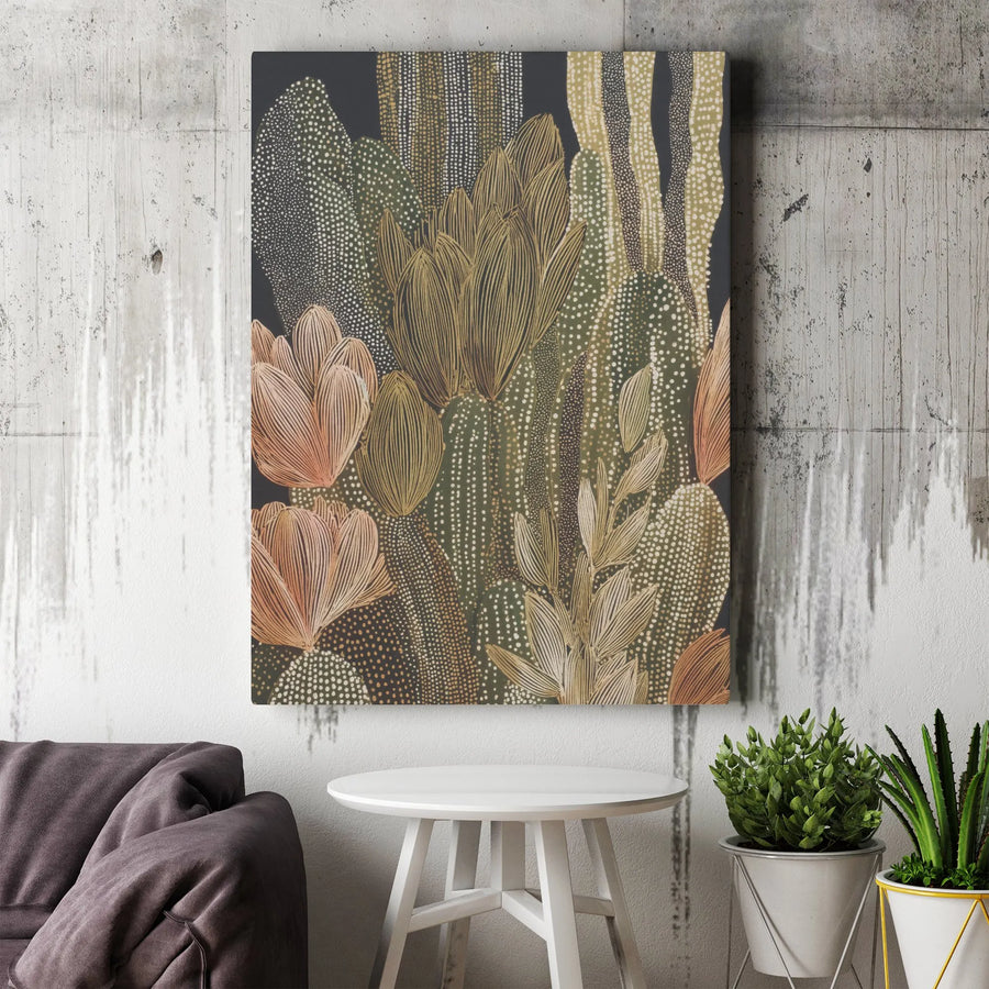 Abstract Cactus Wall Art | Desert Succulent Botanical Print | Gallery Wrapped 1.25" Canvas | Modern Earth Tone Living Room Decor Gift
