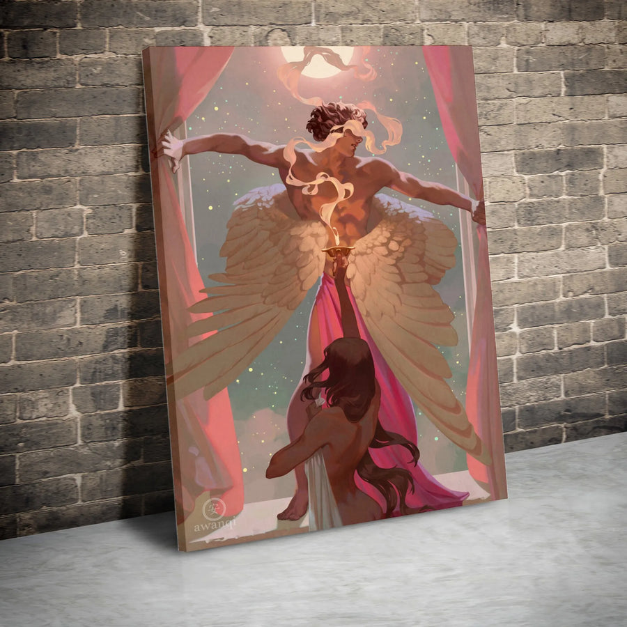 Eros and Psyche Canvas Wall Art | Romantic Angel and Mortal Artwork | Premium Gallery Wrapped Canvas | Collector's Gift for Mythology Lovers