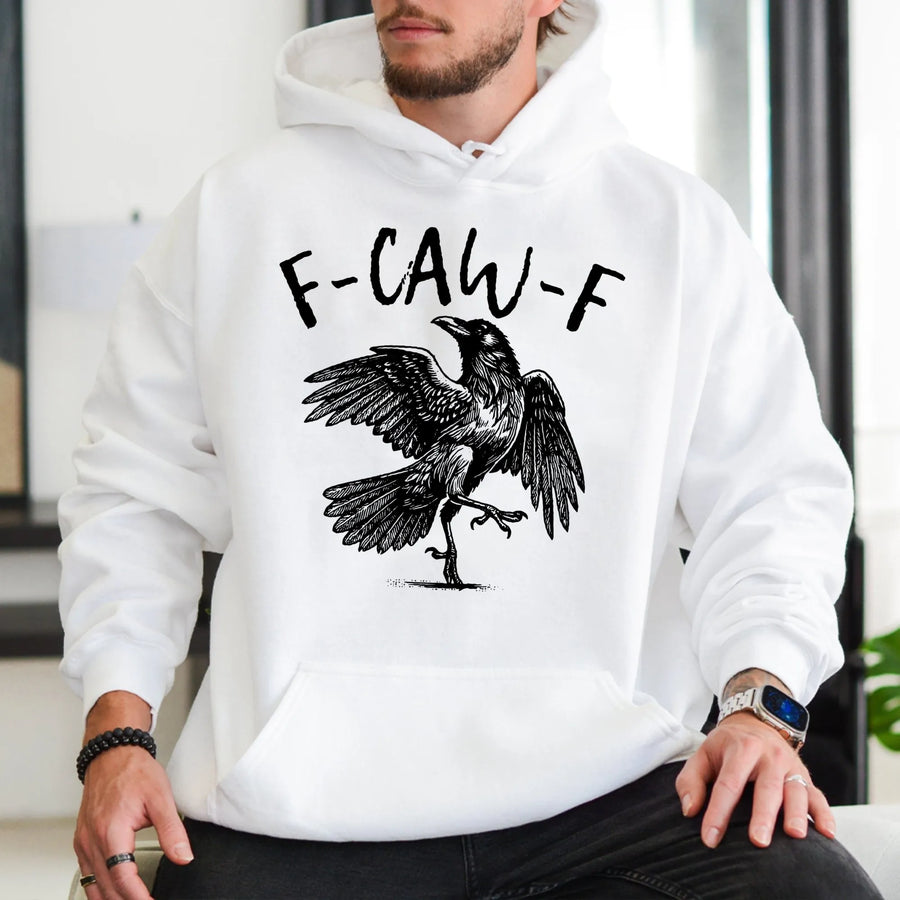 Raven Hoodie F-Caw-F Crow Graphic | Dark Humor Bird Pun Design | Premium Cotton Blend | Funny Gothic Gift for Bird Lovers and Goth Aesthetic