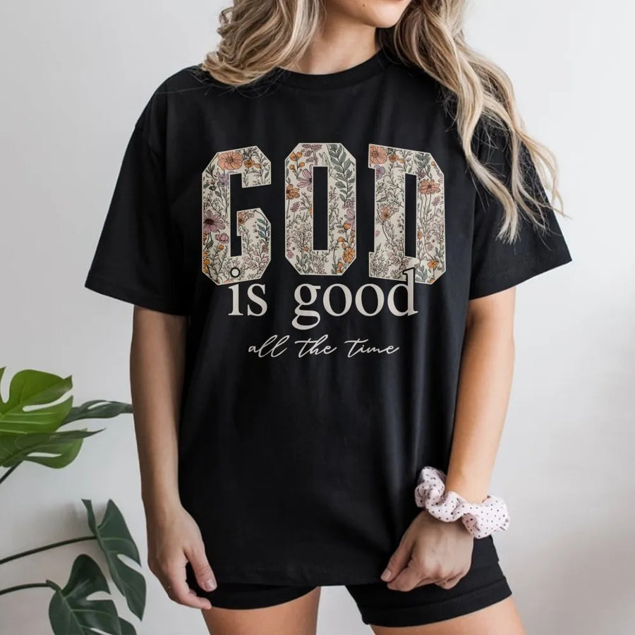 God Is Good T-Shirt | Floral Typography Bible Verse Quote | Premium Soft Cotton Graphic Tee | Inspirational Christian Gift for Women and Men