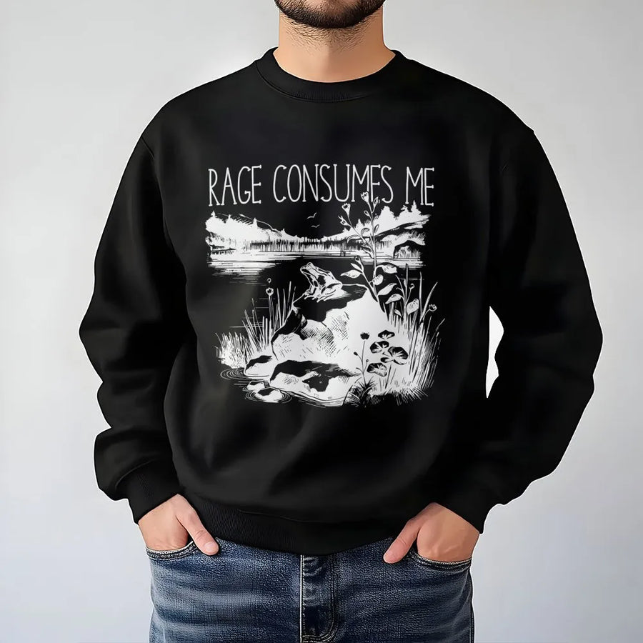 Rage Consumes Me Frog Sweatshirt | Vintage Nature Meme Graphic | Premium Cotton Blend Crewneck | Sarcastic Dark Humor Gift for Men and Women