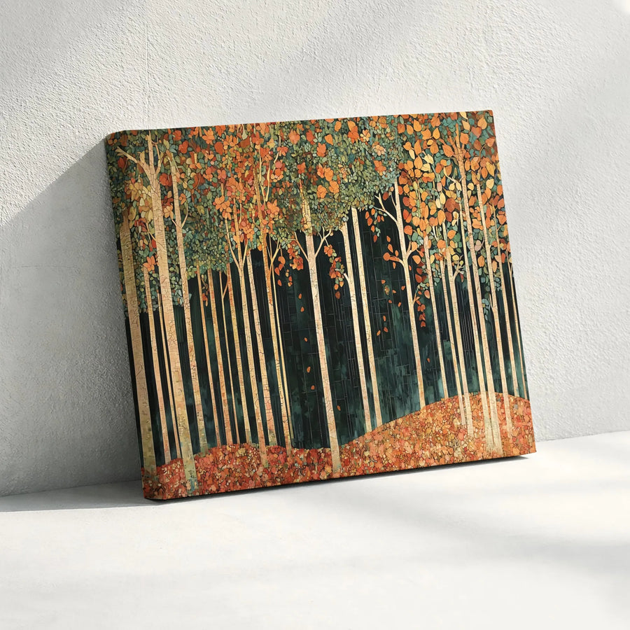 Autumn Birch Tree Forest Canvas Wall Art | Mosaic Style Landscape Print | Gallery-Quality 1.25 Inch Thick Wrap | Fall Home Decor Gift