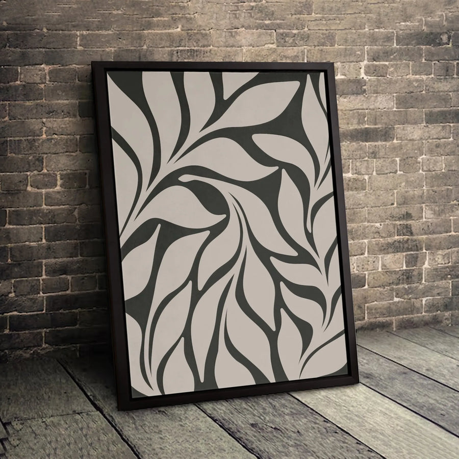 Abstract Botanical Leaf Canvas Wall Art | Minimalist Charcoal and Gray Decor | Gallery Quality Premium Print | Modern Living Room Home Gift