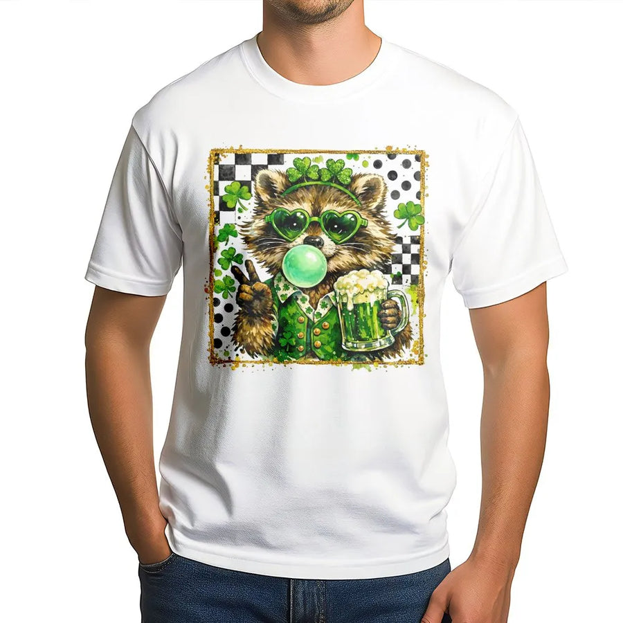 St. Patrick’s Day Raccoon T-Shirt | Funny Irish Beer Drinking Graphic | Premium Cotton Unisex Tee | Gift for Animal Lovers & St. Paddy’s Party