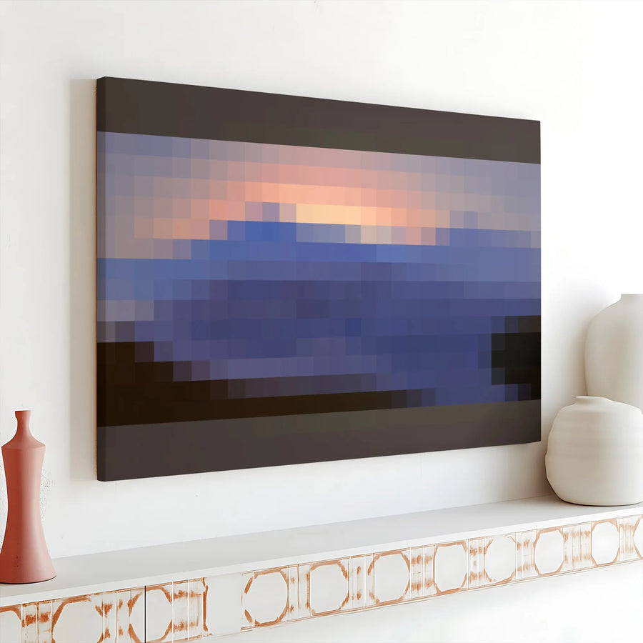 Pixelated Mountain Landscape Canvas | Abstract Sunset Wall Art | 1.25 Inch Gallery Wrap | Modern Minimalist Home Decor Gift