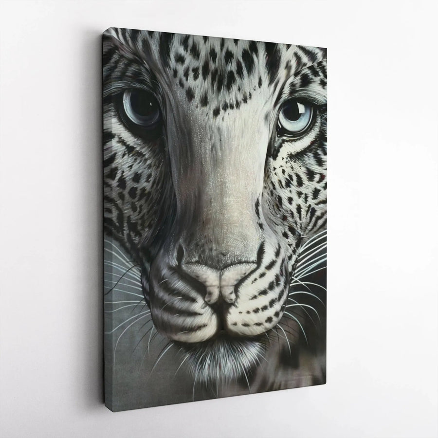 Snow Leopard Canvas Wall Art | Realistic Big Cat with Blue Eyes | Premium 1.25" Thick Gallery Wrap | Collector's Gift for Wildlife Enthusiasts