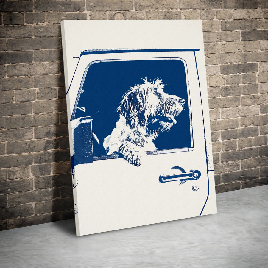 Dog In Car Canvas Print | Shaggy Dog Window Portrait | Premium Gallery Wrapped Art | Unique Pet Lover Gift & Home Decor