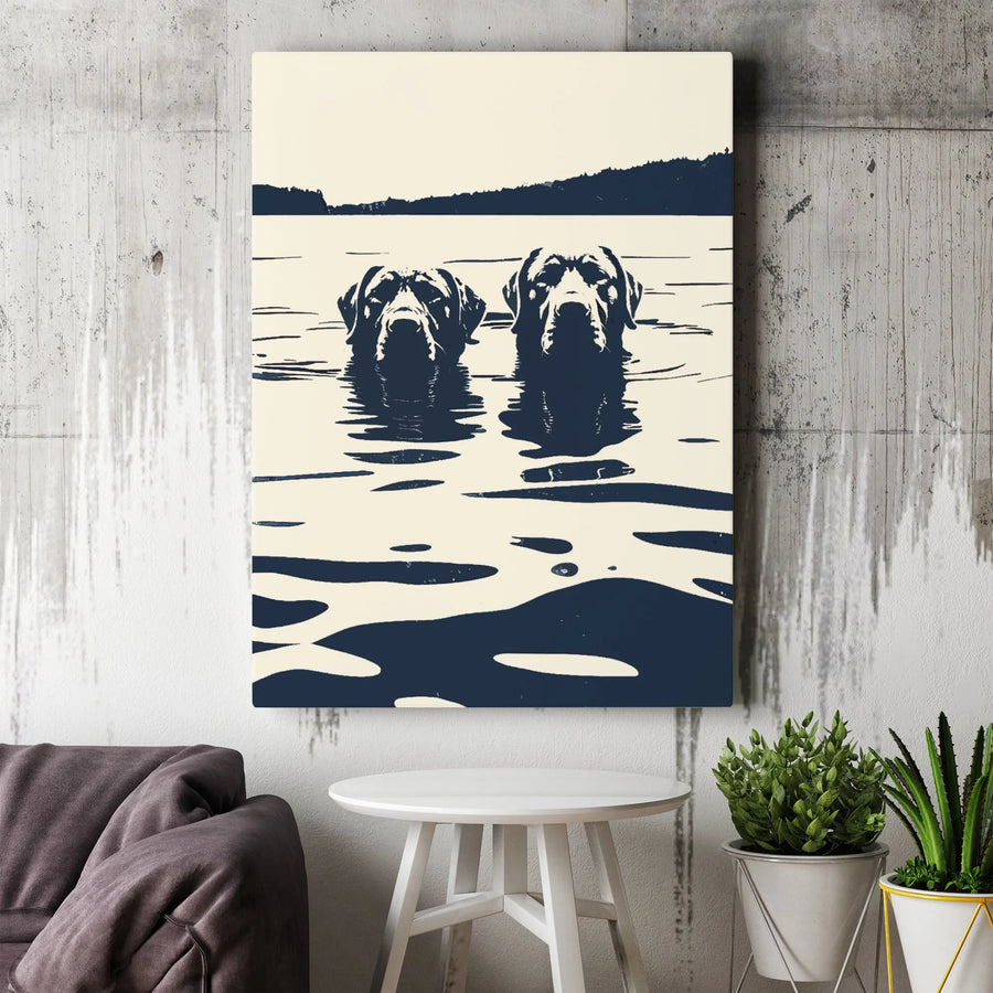Labrador Dog Canvas Art | Minimalist Swimming Dogs Print | Premium Gallery-Wrapped 1.25" Canvas | Nature Home Decor Gift for Dog Lovers