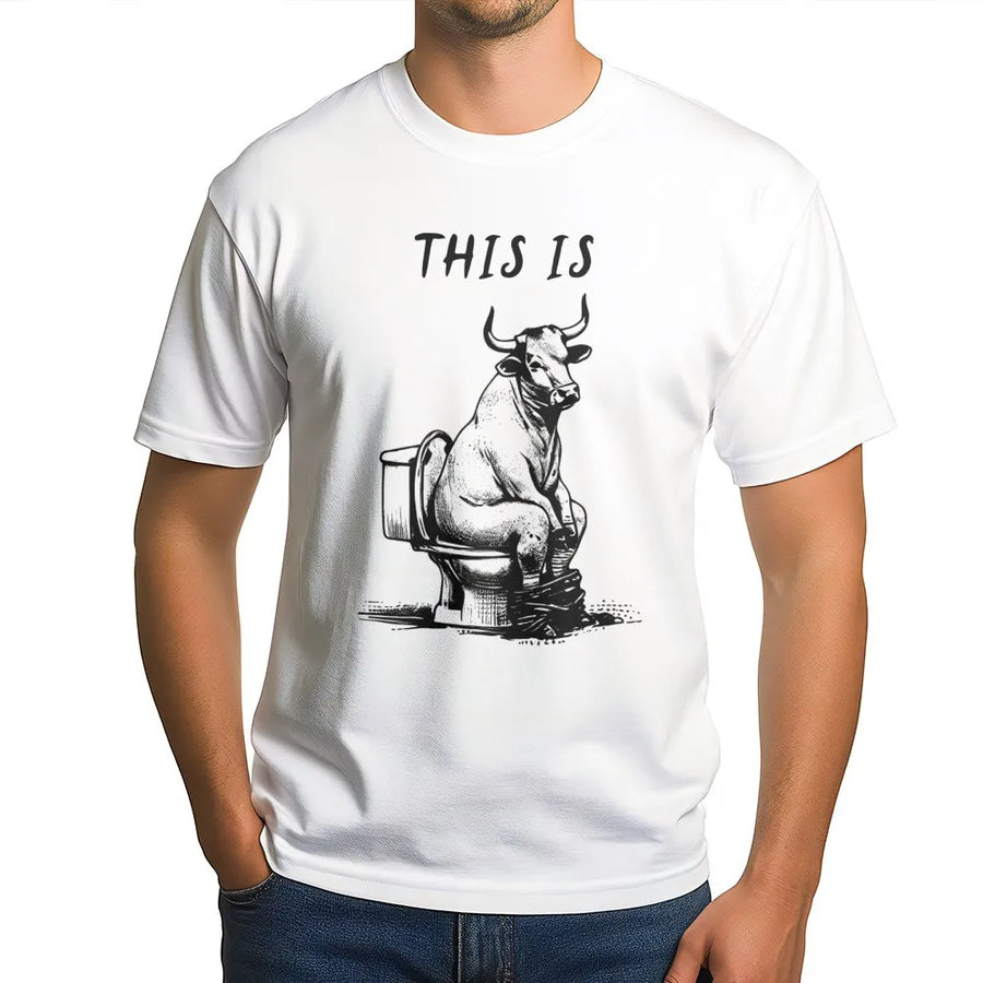 This Is Bull Shit Funny T-Shirt | Retro Cow Toilet Graphic | Premium Cotton Graphic Tee | Humorous Gag Gift For Men And Women