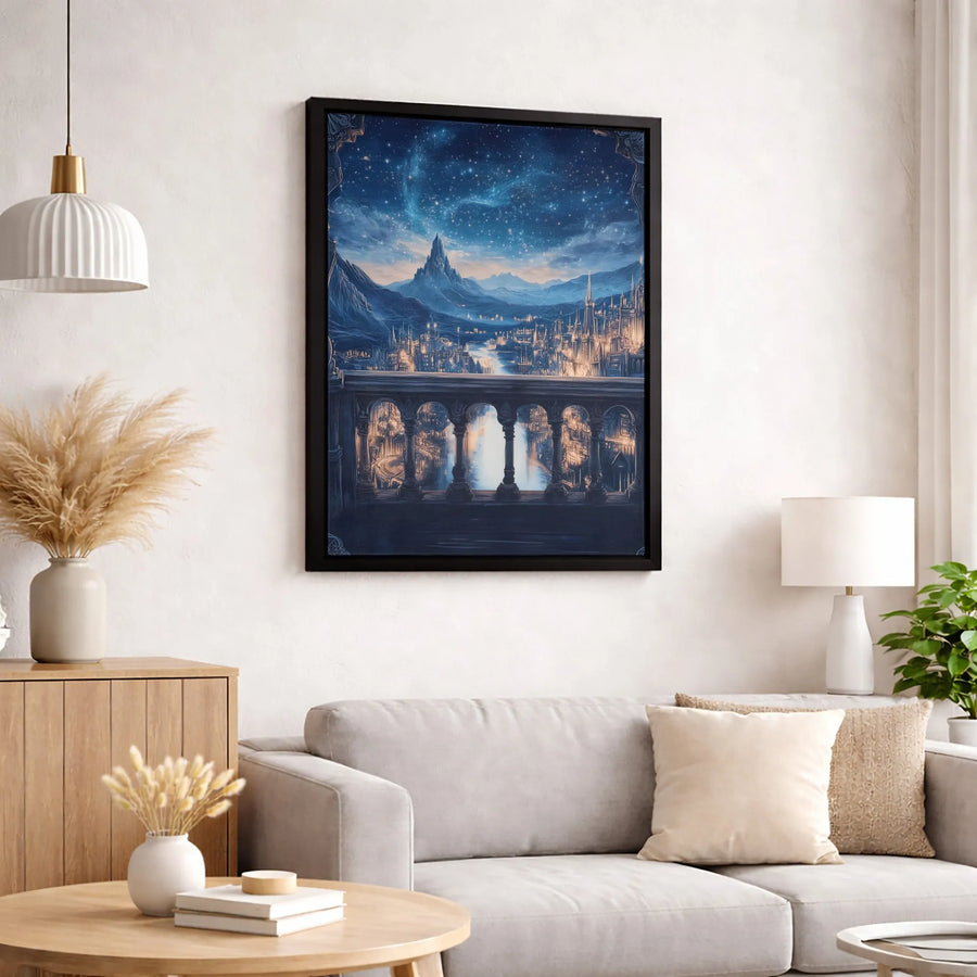 Fantasy City Wall Art | Enchanted Kingdom Night View Canvas | Gallery-Quality Premium Print | Magical Landscape Decor for Fantasy Fans