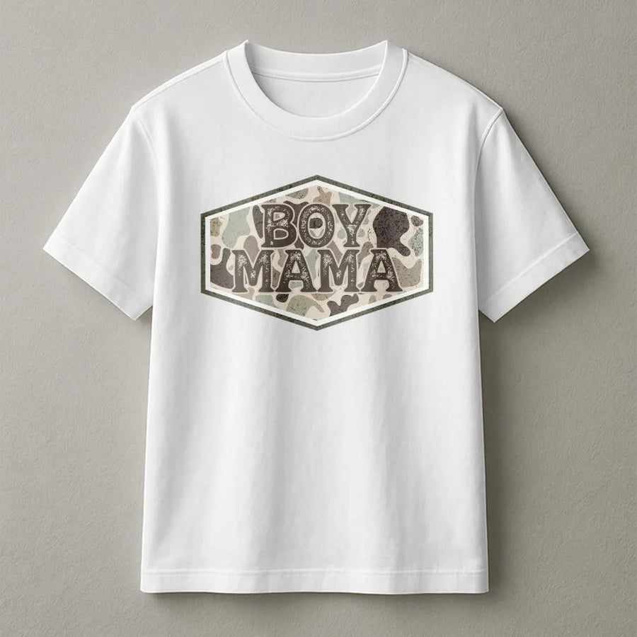 Boy Mama Camo T-Shirt | Vintage Hunting Graphic Sweatshirt | Cozy Cotton Blend | Gift for Outdoorsy Mom