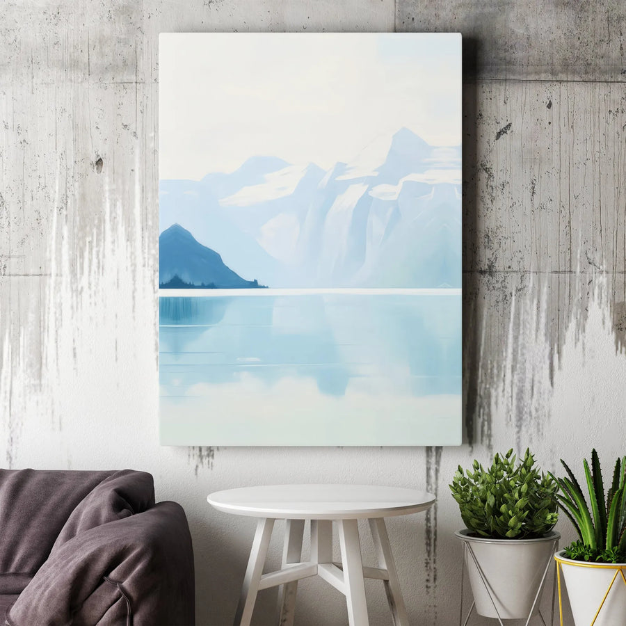 Abstract Mountain Lake Canvas Wall Art | Serene Blue Landscape Print | 1.25-Inch Premium Gallery Wrap | Modern Minimalist Home Decor Gift