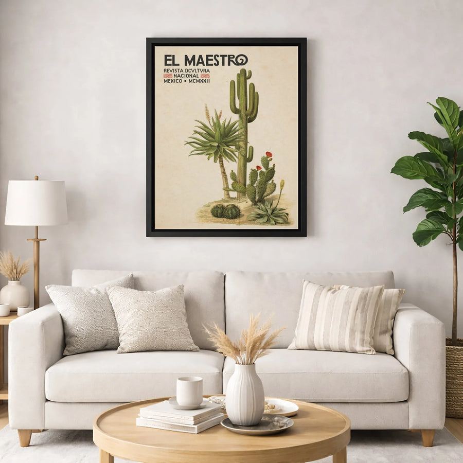 Vintage Mexico Botanical Canvas Art | El Maestro Cactus Illustration | Premium Fade-Resistant Gallery Wrap | Southwestern Home Decor Gift