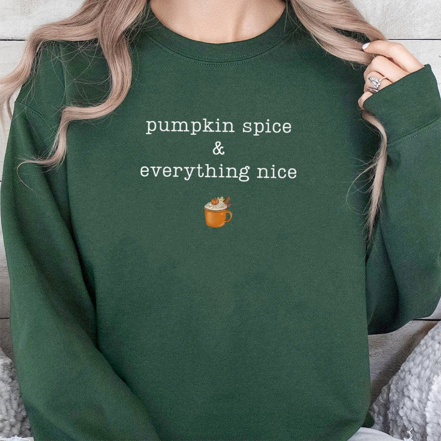 Pumpkin Spice Sweatshirt | Pumpkin Spice and Everything Nice Graphic | Soft Cotton Blend Fall Apparel | Cozy Autumn Gift for Women