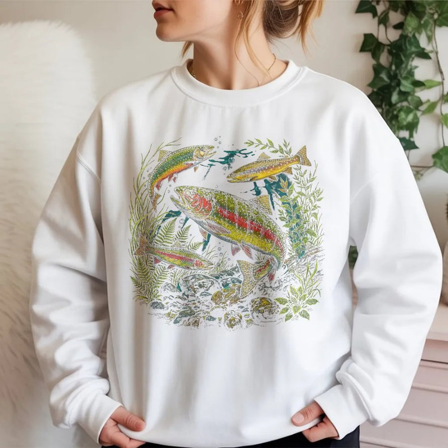 Rainbow Trout Sweatshirt | Vintage 90s River Wildlife Graphic | Cozy Crewneck Pullover | Gift for Angler, Fly Fishing Apparel