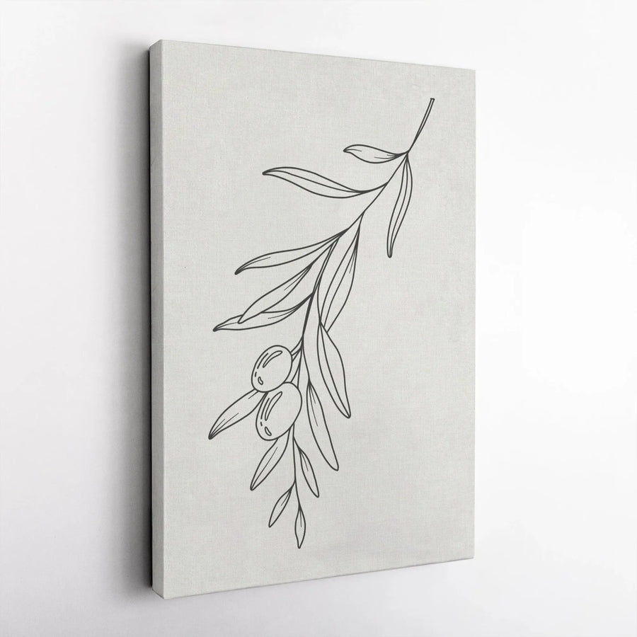 Minimalist Olive Branch Canvas Wall Art | Line Art Botanical Sketch | Premium Gallery Wrap Decor | Modern Neutral Home Interior Gift