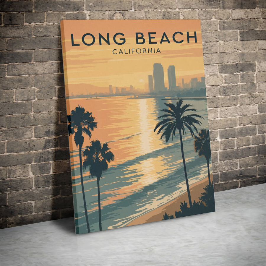 Long Beach California Canvas Wall Art | Vintage Travel Poster Style Print | Premium Frameless Canvas | Souvenir Home Decor Gift for Traveler