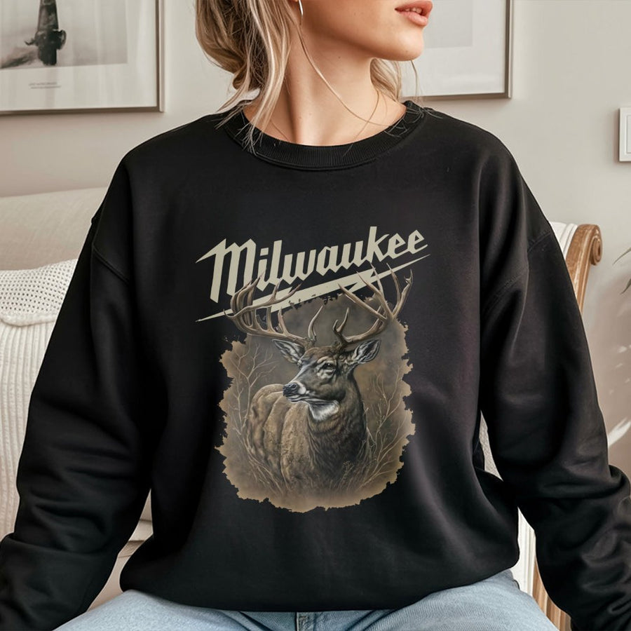 Milwaukee Deer Hunting Sweatshirt | Vintage Style Buck Graphic | Premium Cotton Blend | Gift for Hunters and Wisconsin Outdoorsmen