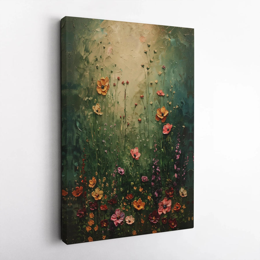 Wildflower Meadow Canvas Wall Art | Textured Impasto Floral Painting | Premium Gallery Wrap 1.25" Frame | Botanical Home Decor Gift