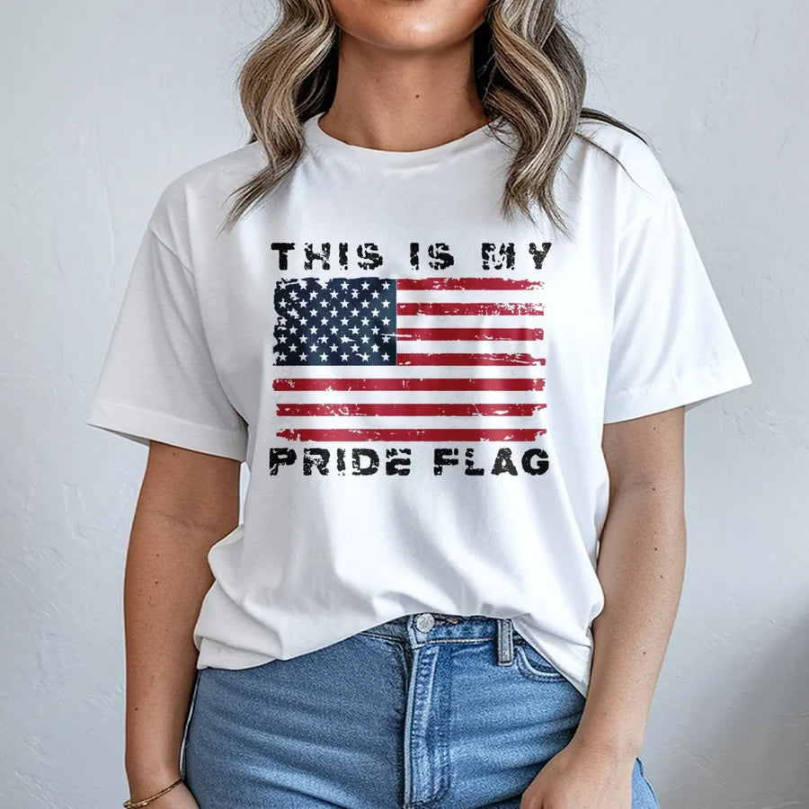 This Is My Pride Flag T-Shirt | Patriotic Distressed American USA Graphic | Premium Soft Cotton Unisex Tee | Gift for American Patriots