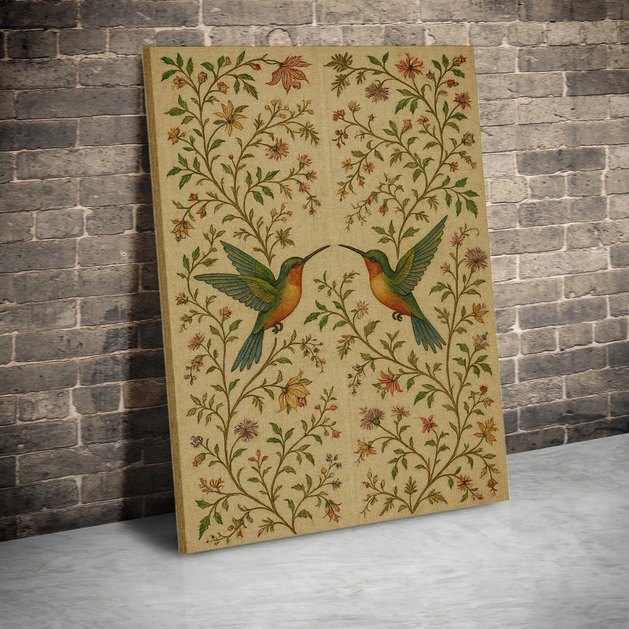 Hummingbird Floral Canvas Art | Vintage Botanical Bird Wall Decor | Premium 1.25-Inch Gallery Wrap | Elegant Nature Gift for Home and Office