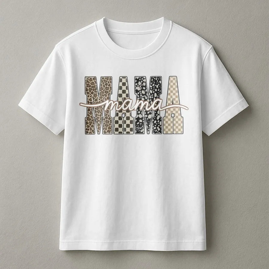 Mama T-Shirt | Retro Checkered Leopard Print Design | 100% Cotton Premium Quality | Mothers Day Gift for Mom Wife