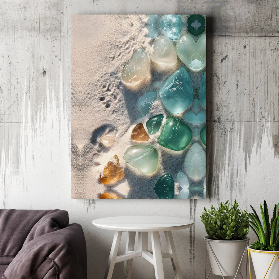 Sea Glass Wall Art | Coastal Beach Paw Print Canvas | Premium Gallery Wrapped Decor | Gift for Dog Lovers & Beach House Enthusiasts