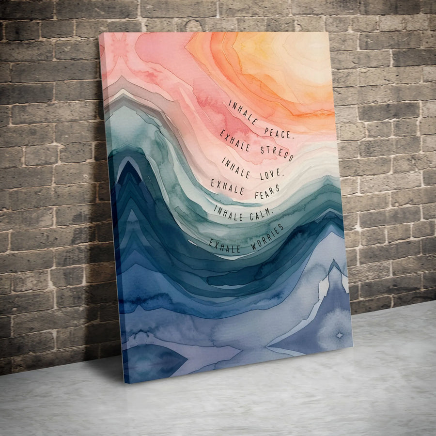 Inhale Peace Exhale Stress Wall Art | Abstract Watercolor Mindfulness Canvas | Premium Gallery-Wrapped Decor | Motivational Gift for Meditation Space
