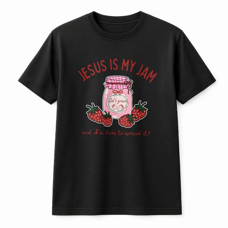 Jesus Is My Jam T-Shirt | Faith-Based Strawberry Graphic | Premium Soft Cotton | Christian Gift for Men and Women