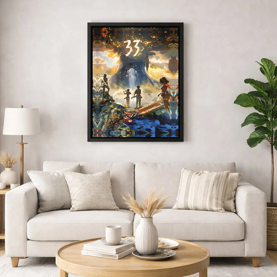Fantasy World Tree Canvas Wall Art | Epic Adventurers Landscape Print | Gallery-Quality Premium Decor | Unique Gaming Room Gift for Gamers