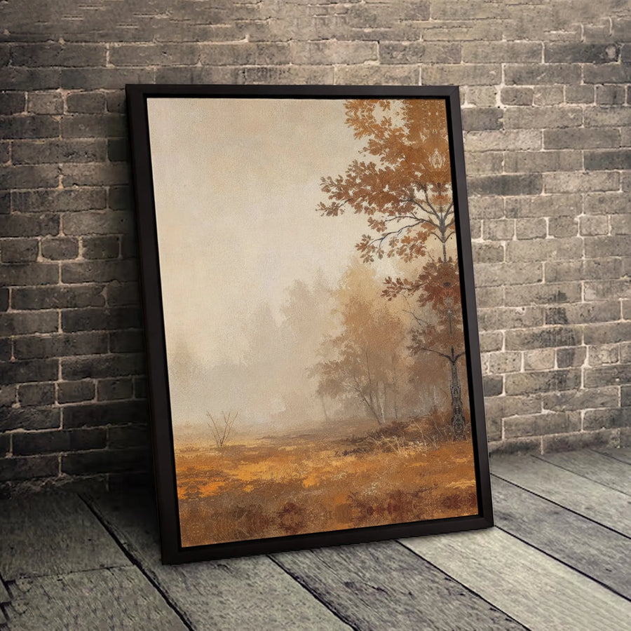 Misty Autumn Forest Canvas Wall Art | Moody Woodland Landscape Print | Premium 1.25-Inch Gallery Wrap | Fall Home Decor & Nature Lover Gift