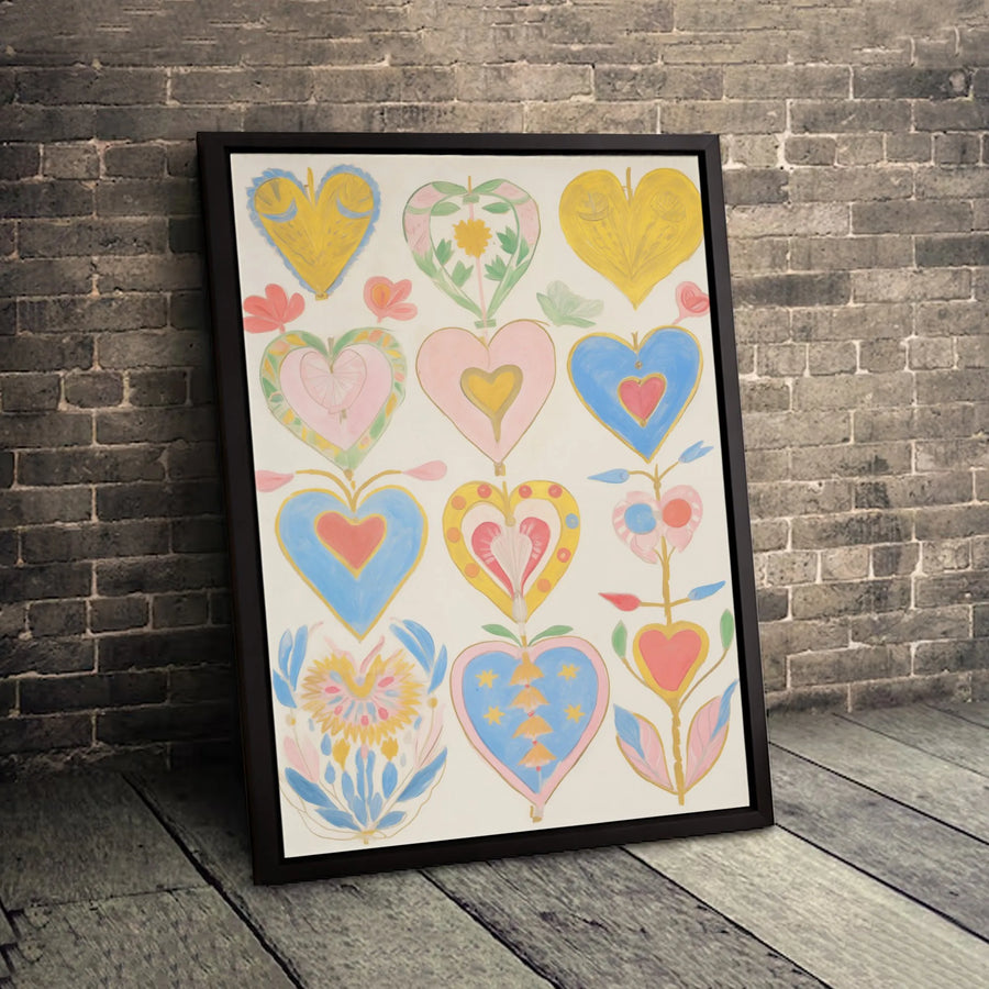 Colorful Folk Art Heart Canvas Wall Art | Whimsical Scandinavian Style Floral Pattern | Premium Gallery-Wrapped Print | Unique Nursery & Living Room Decor Gift