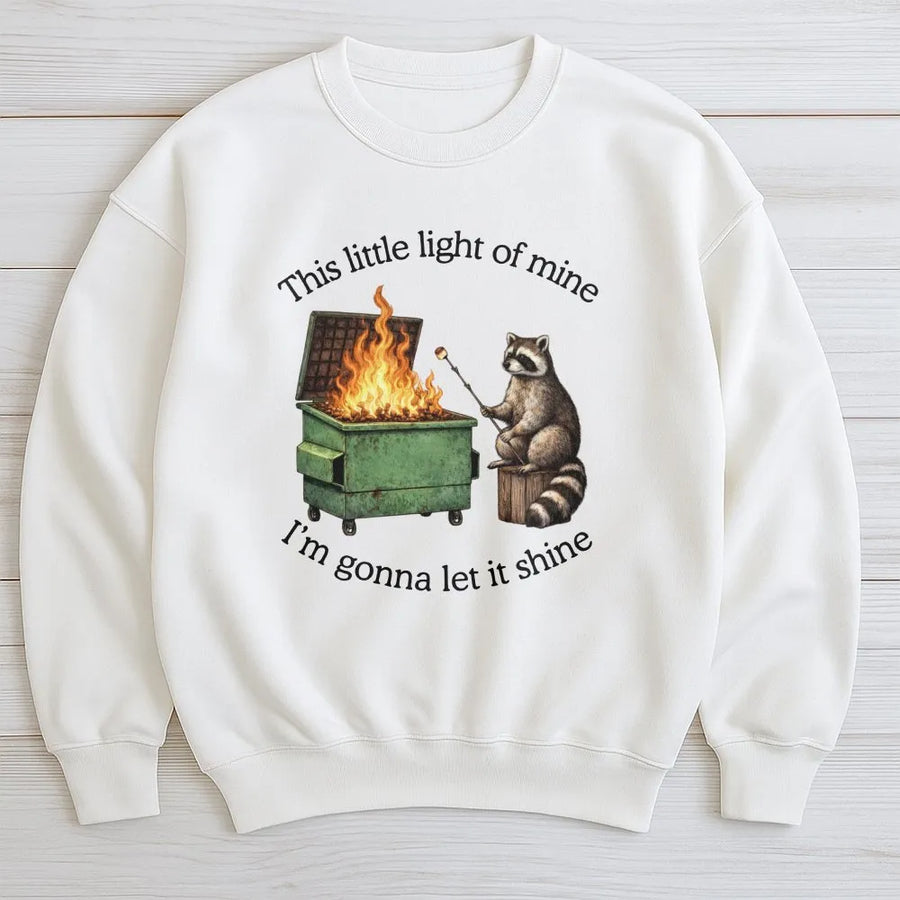 Dumpster Fire Raccoon Sweatshirt | Funny Parody Graphic Design | Premium Cotton Blend | Sarcastic Humor Gift for Men and Women