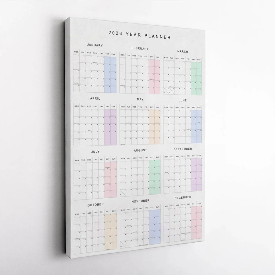2026 Year Planner Canvas | Minimalist Annual Wall Calendar Print | Gallery Wrap Premium Decor | Ready-to-Hang Office Gift for Productivity