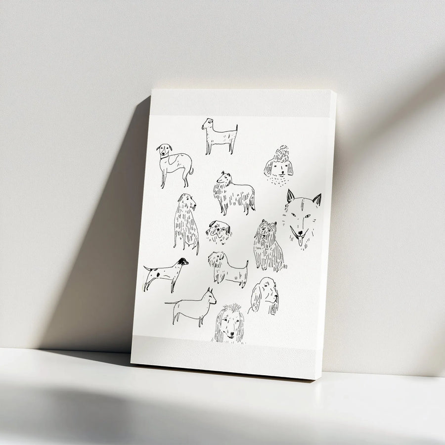 Dog Breeds Canvas Wall Art | Minimalist Line Art Dog Drawing | Premium Thick Canvas | Dog Lover Gift for Modern Home Decor