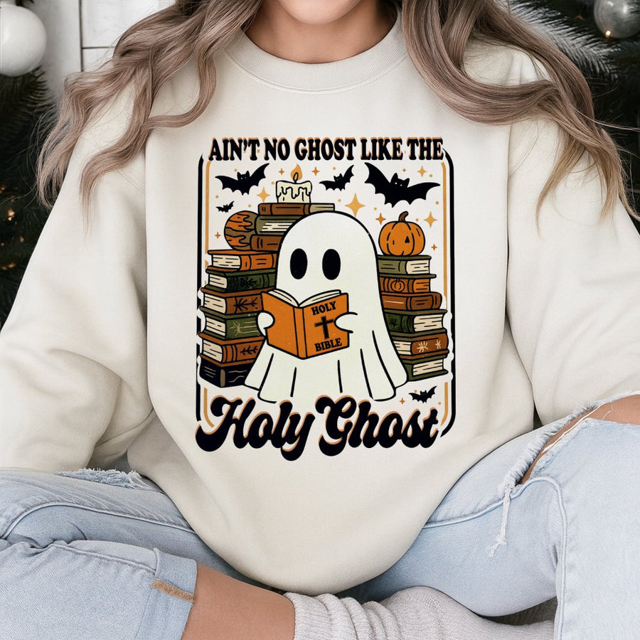 Ain't No Ghost Like The Holy Ghost Sweatshirt | Retro Christian Halloween Design | Premium Cotton-Blend Crewneck | Faith-Based Gift For Believers