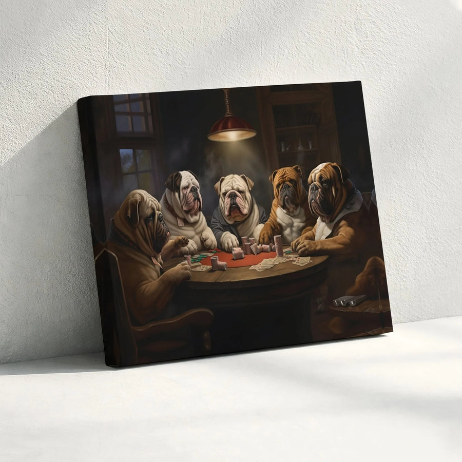 Bulldogs Playing Poker Canvas Wall Art | Funny English Bulldog Poker Night Print | Gallery Quality | Man Cave Decor Gift for Him