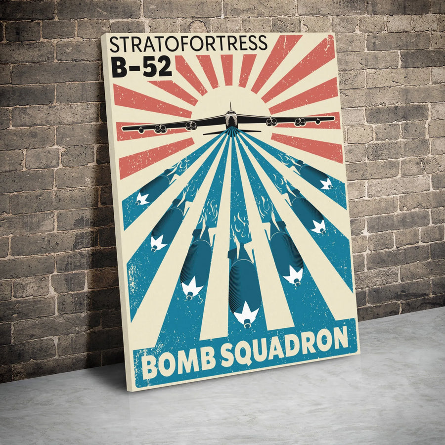 B-52 Stratofortress Canvas Wall Art | Vintage Military Bomber Propaganda Poster Print | Premium Gallery Wrapped Decor | Aviation Gift for Pilots
