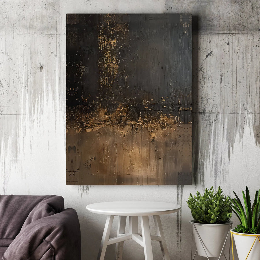 Black and Gold Abstract Canvas Wall Art | Textured Effect Wabi Sabi Painting Print | Premium Thick Gallery Wrap | Contemporary Home & Office Decor