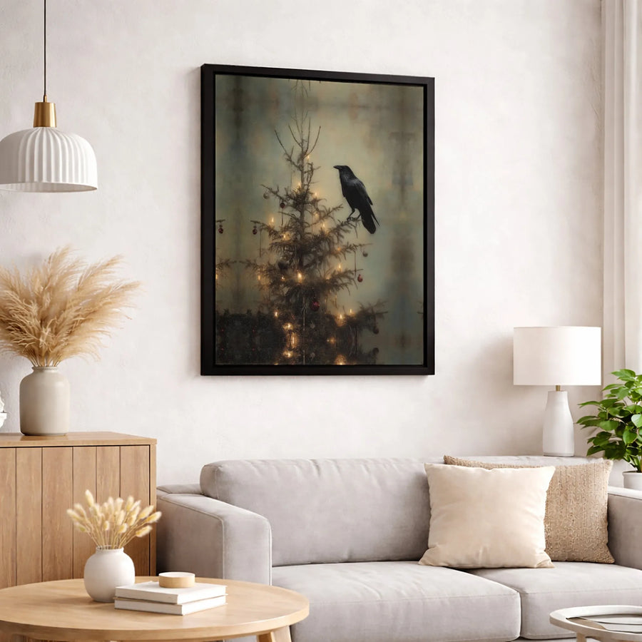Gothic Crow Christmas Tree Canvas | Dark Academia Holiday Wall Art | Premium 1.25-Inch Gallery Wrap | Festive Spooky Home Decor Gift