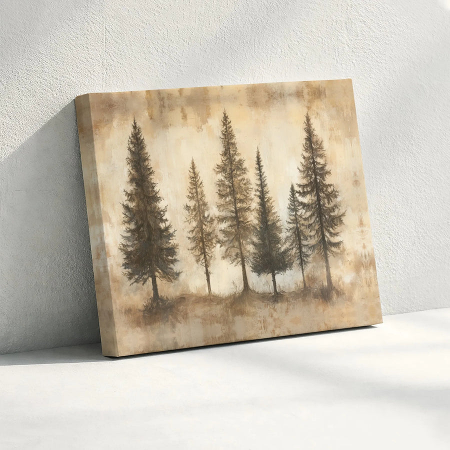 Rustic Pine Tree Forest Canvas | Horizontal Woodland Nature Wall Art | 1.25-Inch Gallery Wrap | Premium Neutral Home Decor for Living Room