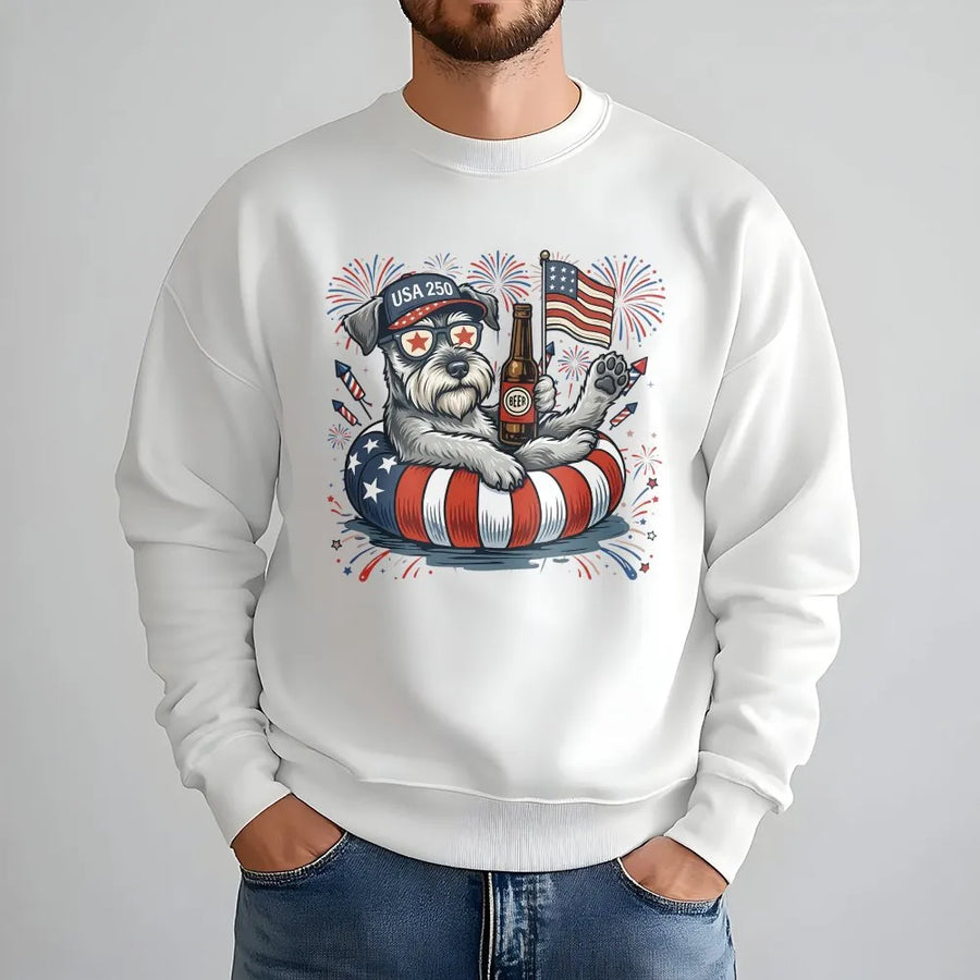 USA 250th Anniversary Sweatshirt | Patriotic Schnauzer with American Flag | Soft Cotton Graphic Tee | 4th of July Gift for Dog Lover